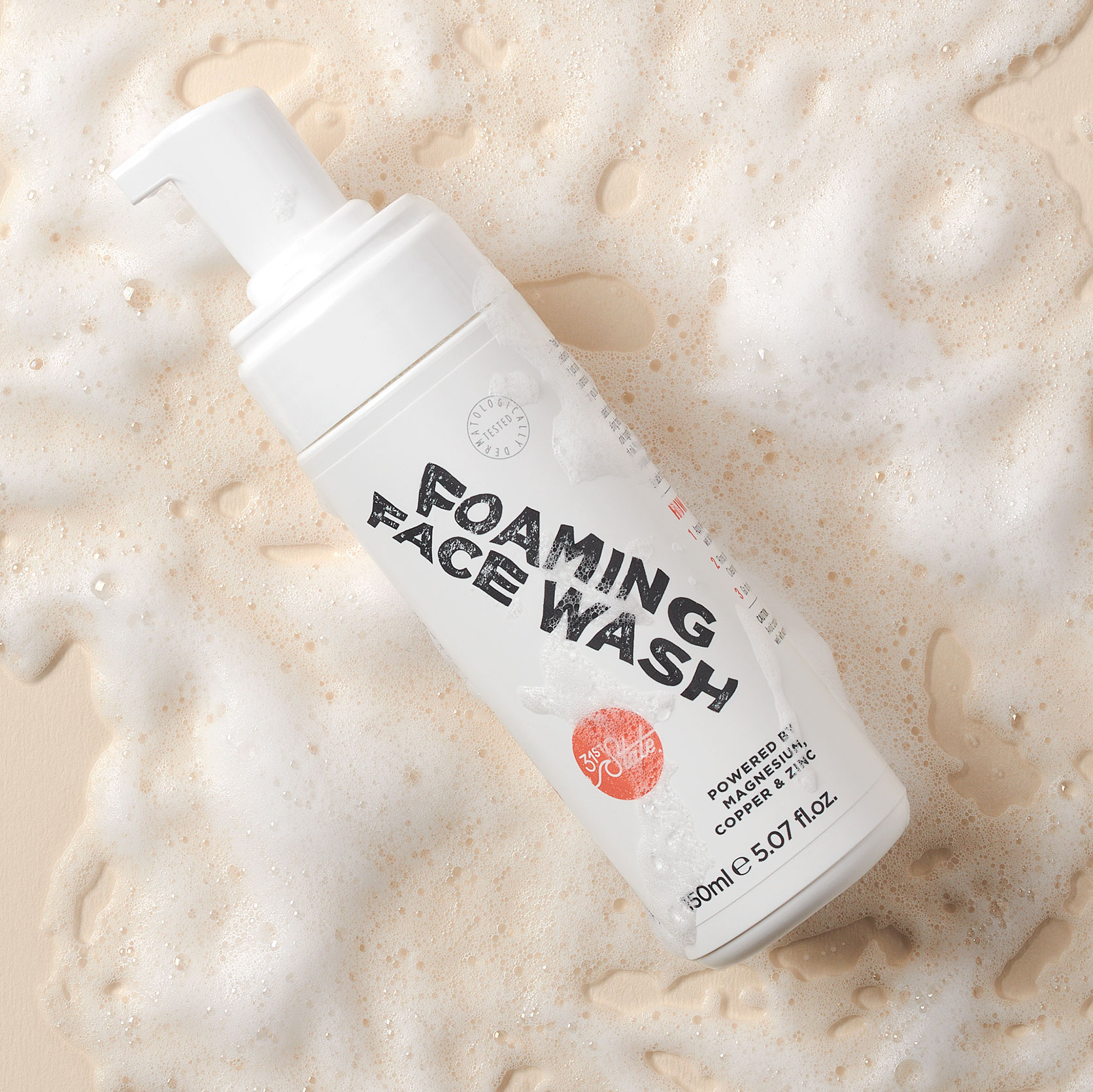 Foaming face wash covered in foam bubbles