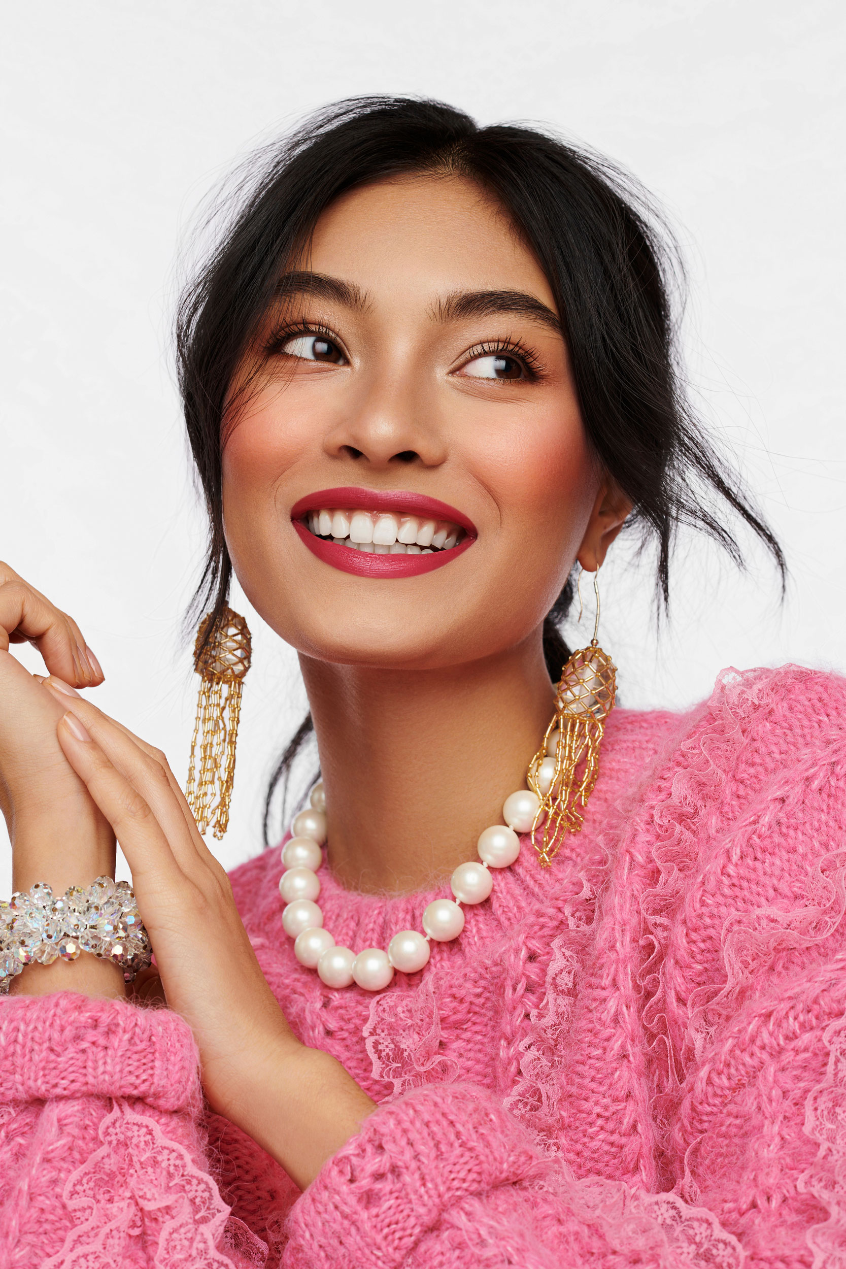 Woman wearing Viva Magenta lipstick (2)
